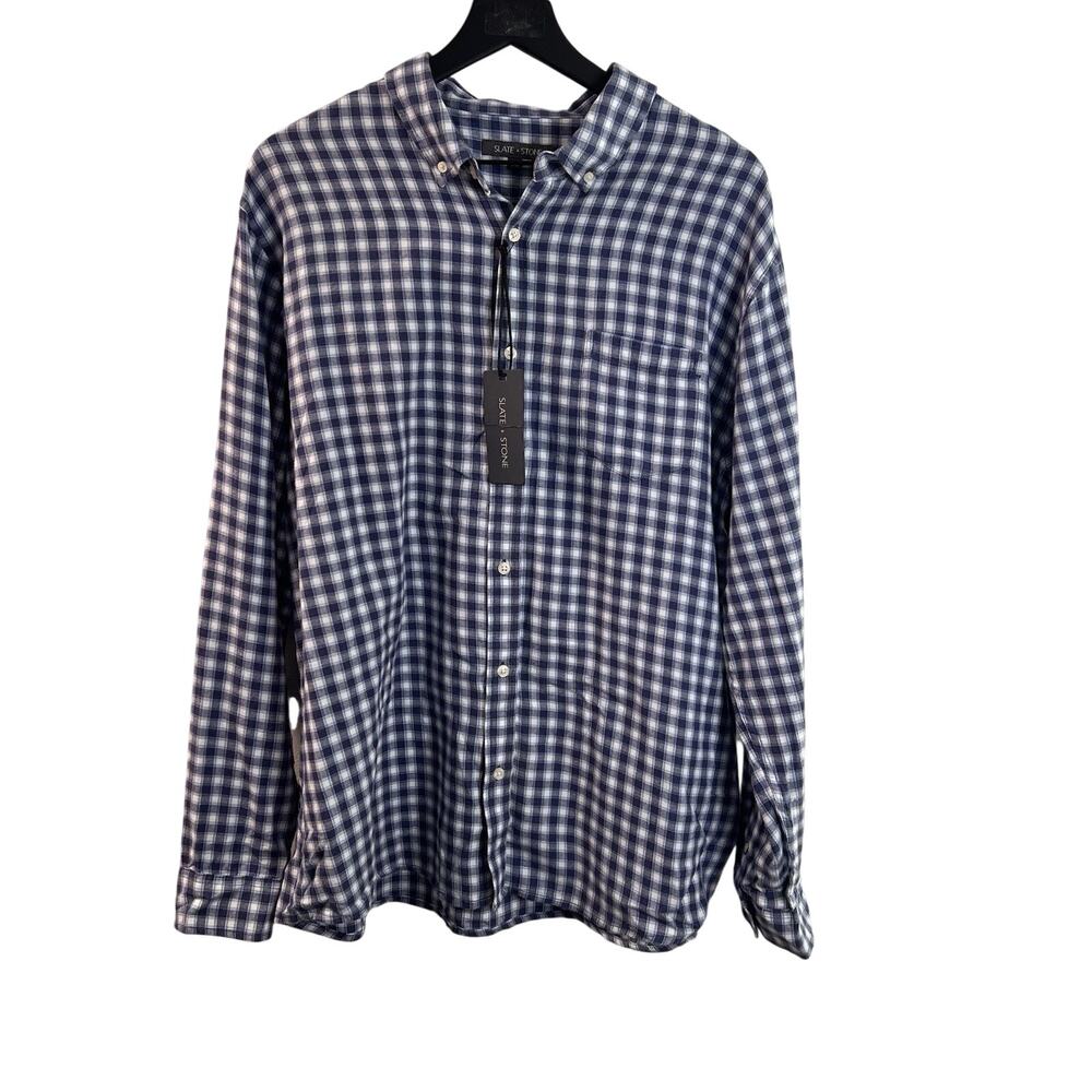 Slate & Stone Men's Flannel Button Down Collar Shirt, Navy Plaid Men’s XXL
